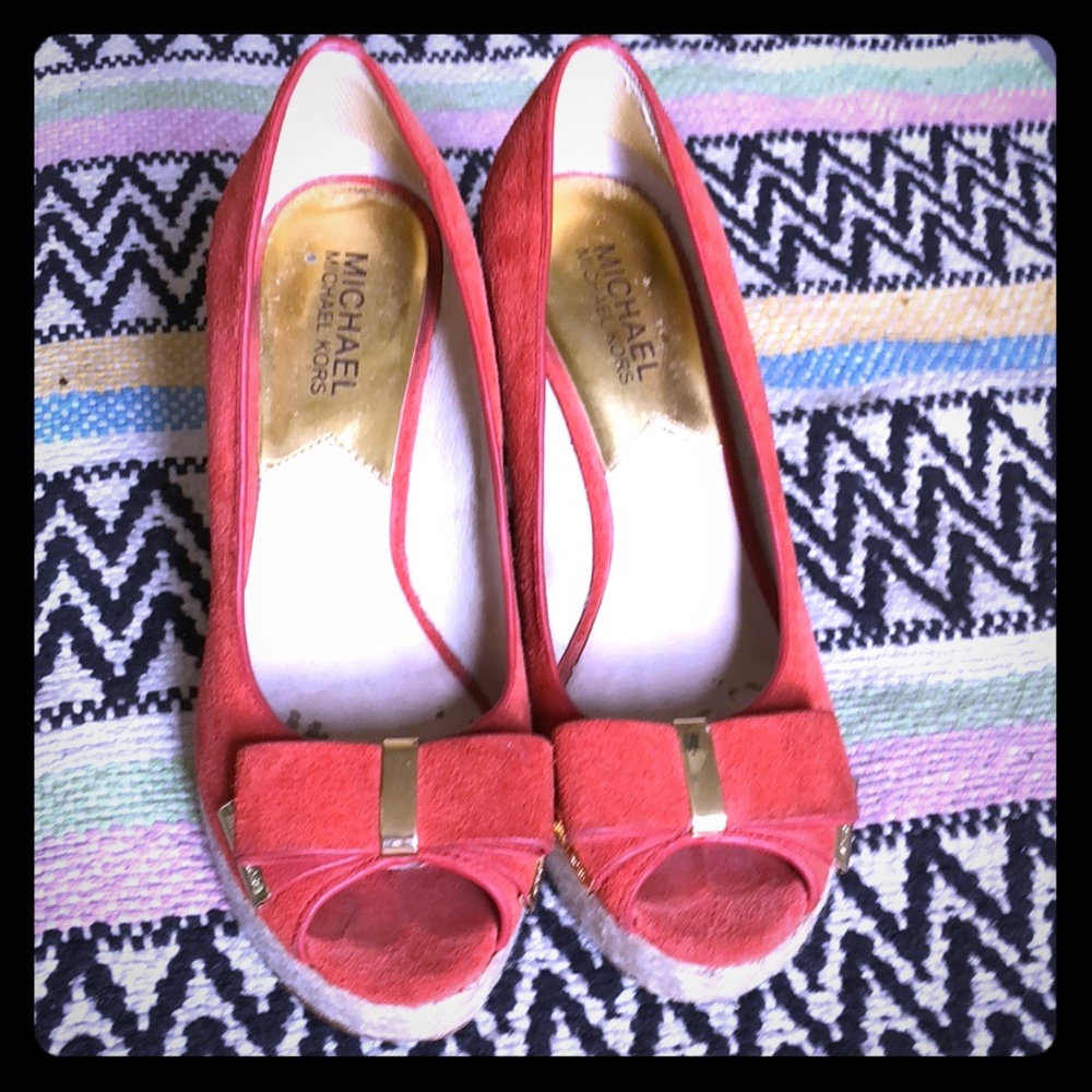 Marc Jacobs / Peach Suede & Tweed Wedge Sandals